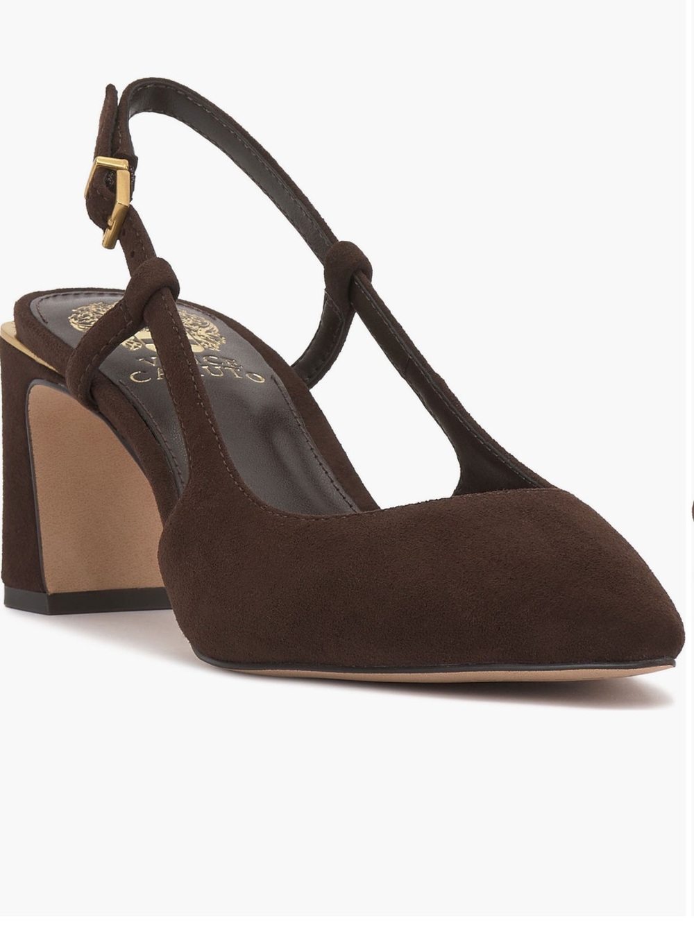 Vince Camuto Dark Brown Suede Slingback Block Heel